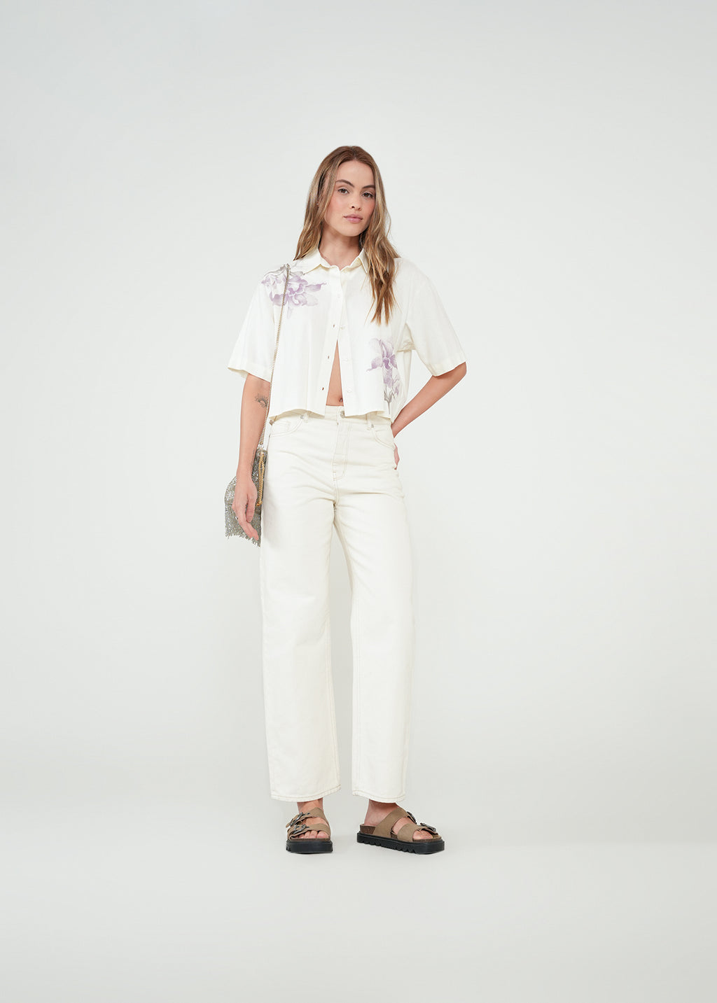 Camisa con flores manga corta - Crudo 14_012H303_CRU110107_3
