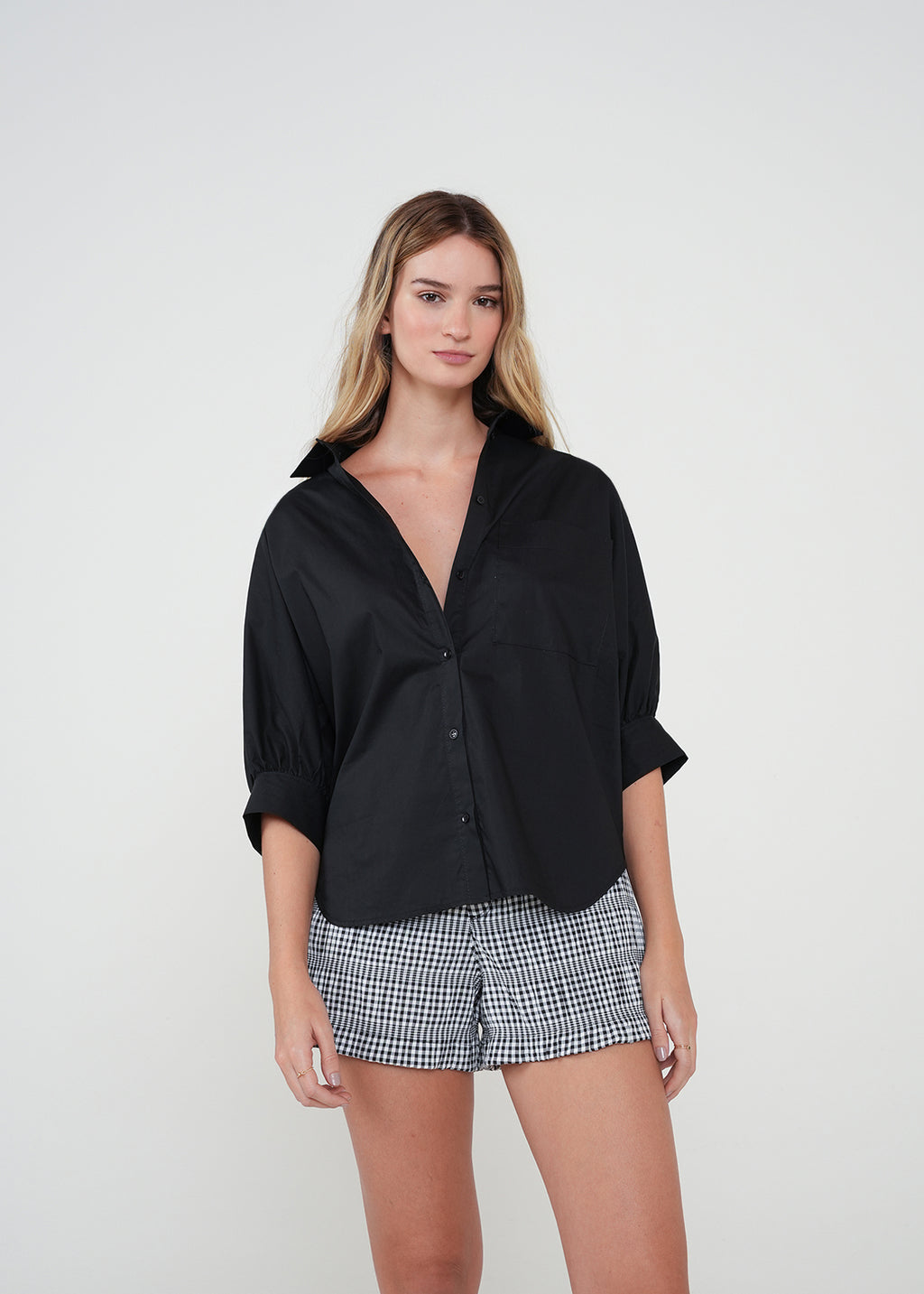 Camisa clásica con manga 3/4 - Negro 14_012H338_NEG193909_0