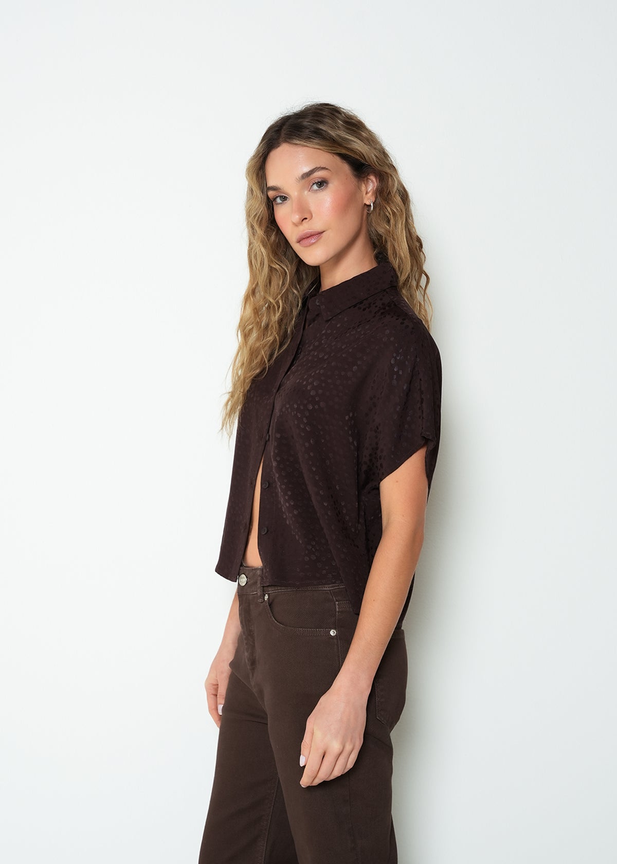 Camisa oversize manga corta puntos - Cafe 14_013H323_CAF190915_5