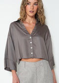 Camisa oversize manga 3-4 cuello en V - Gris 14_013H325_GRI181210_0