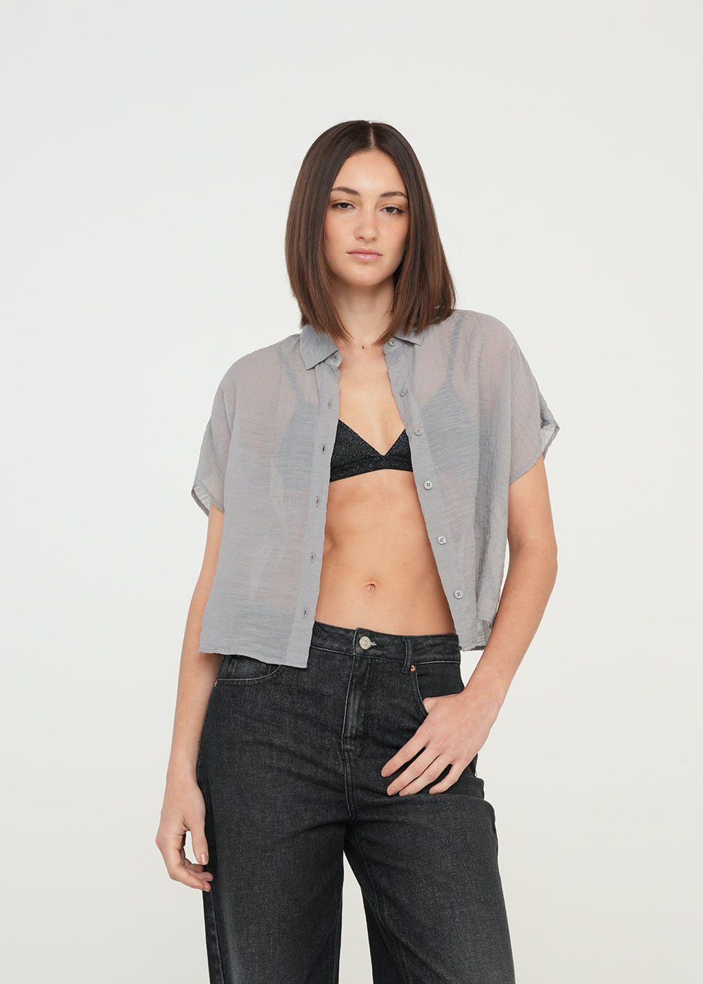 Camisa corta con transparencia - Gris 14_019G323_GRI175104_0