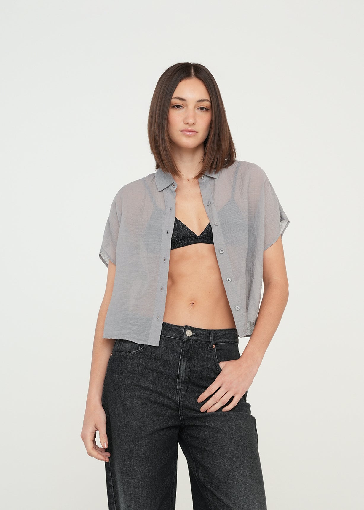 Camisa corta con transparencia - Gris 14_019G323_GRI175104_0