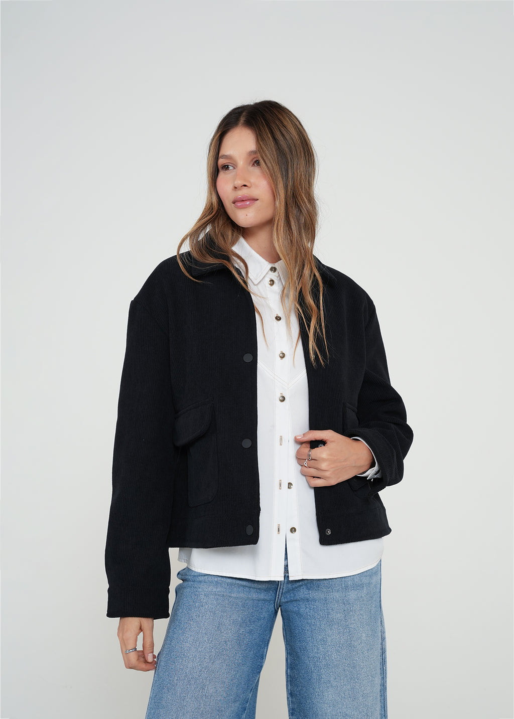Chaqueta en corduroy con botones - Negro 14_021H033_NEG193909_0