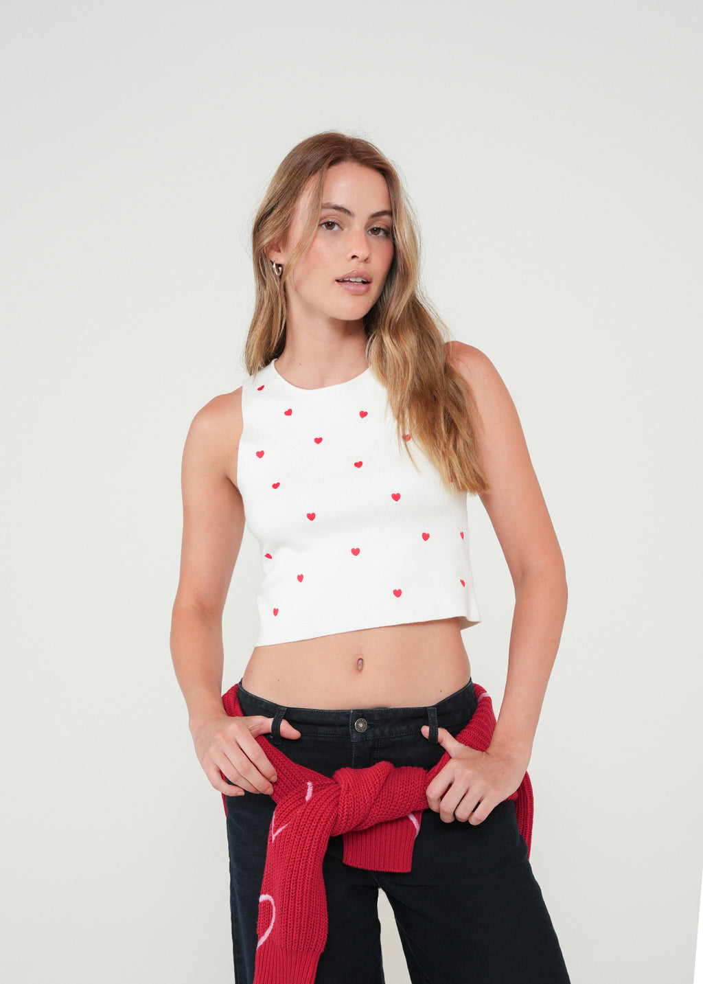 Camiseta tejida con mini corazones - Crudo 14_081H037_CRU111001_0