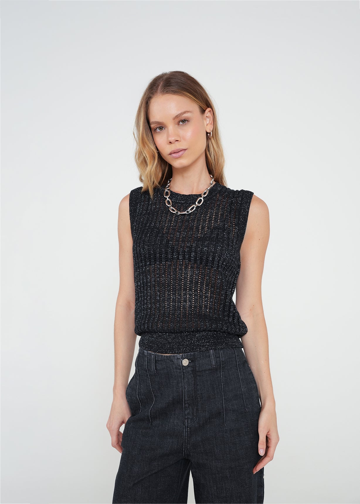 Camiseta tejida con brillo - Negro 14_082H034_NEG193909_0