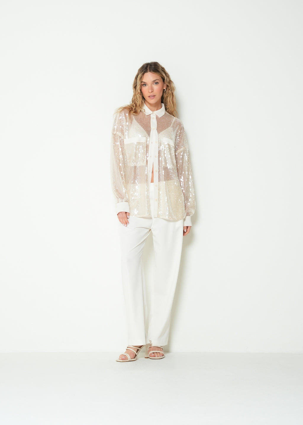 Camisa regular manga larga clásico lentejuelas - Beige 14_213H312_BEI141107_3