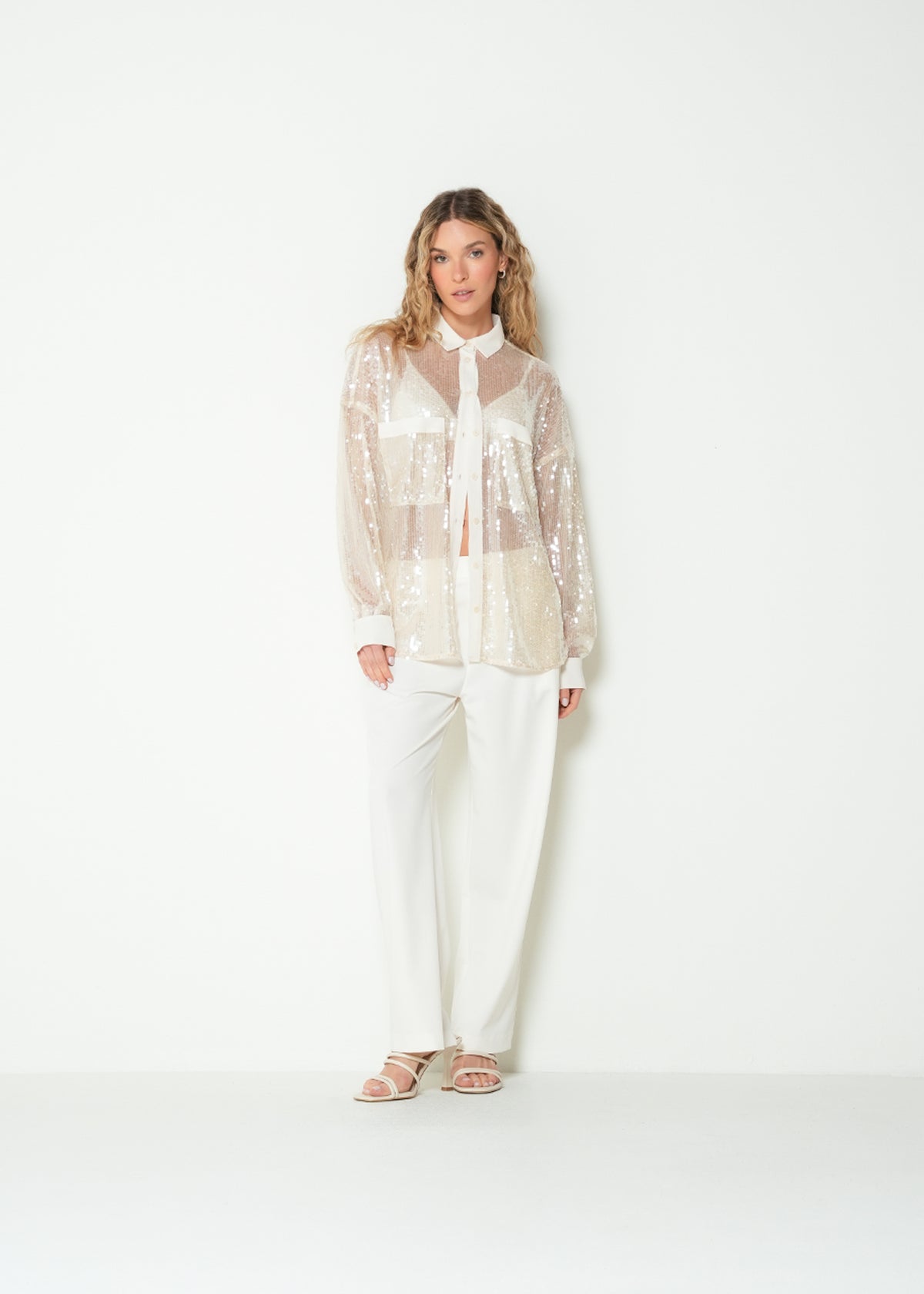 Camisa regular manga larga clásico lentejuelas - Beige 14_213H312_BEI141107_3