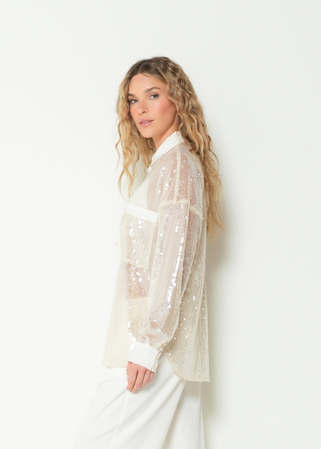 Camisa regular manga larga clásico lentejuelas - Beige 14_213H312_BEI141107_5