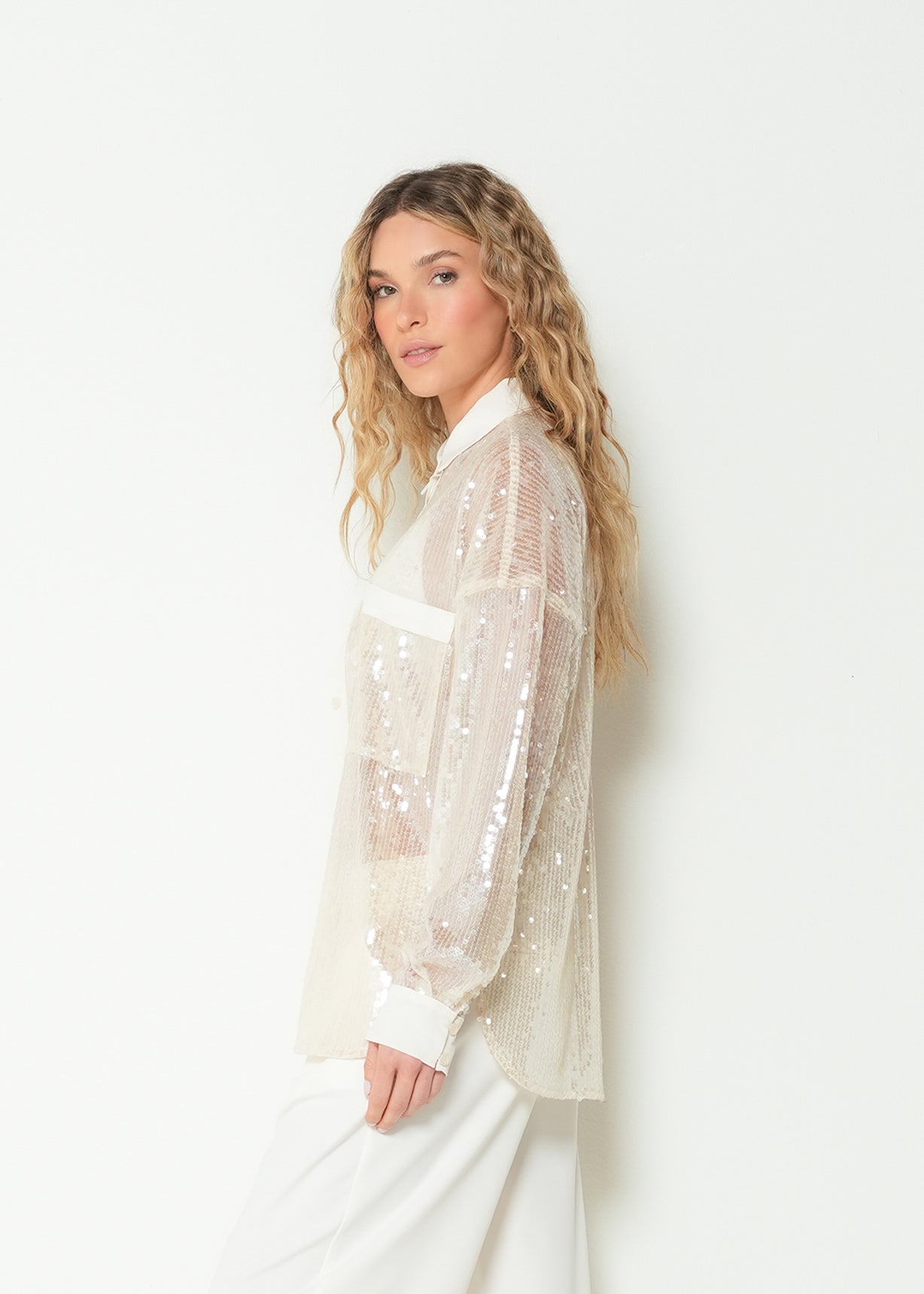 Camisa regular manga larga clásico lentejuelas - Beige 14_213H312_BEI141107_5