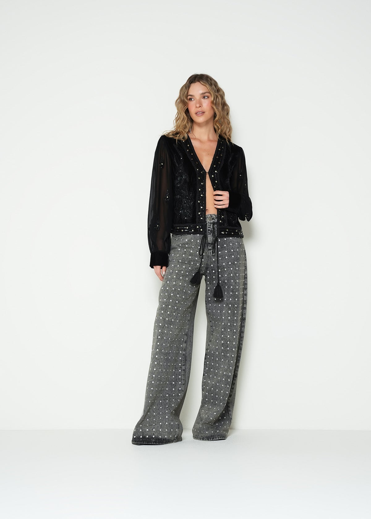 Pantalón wide leg puntos - Café 14_293H336_CAF170630_3