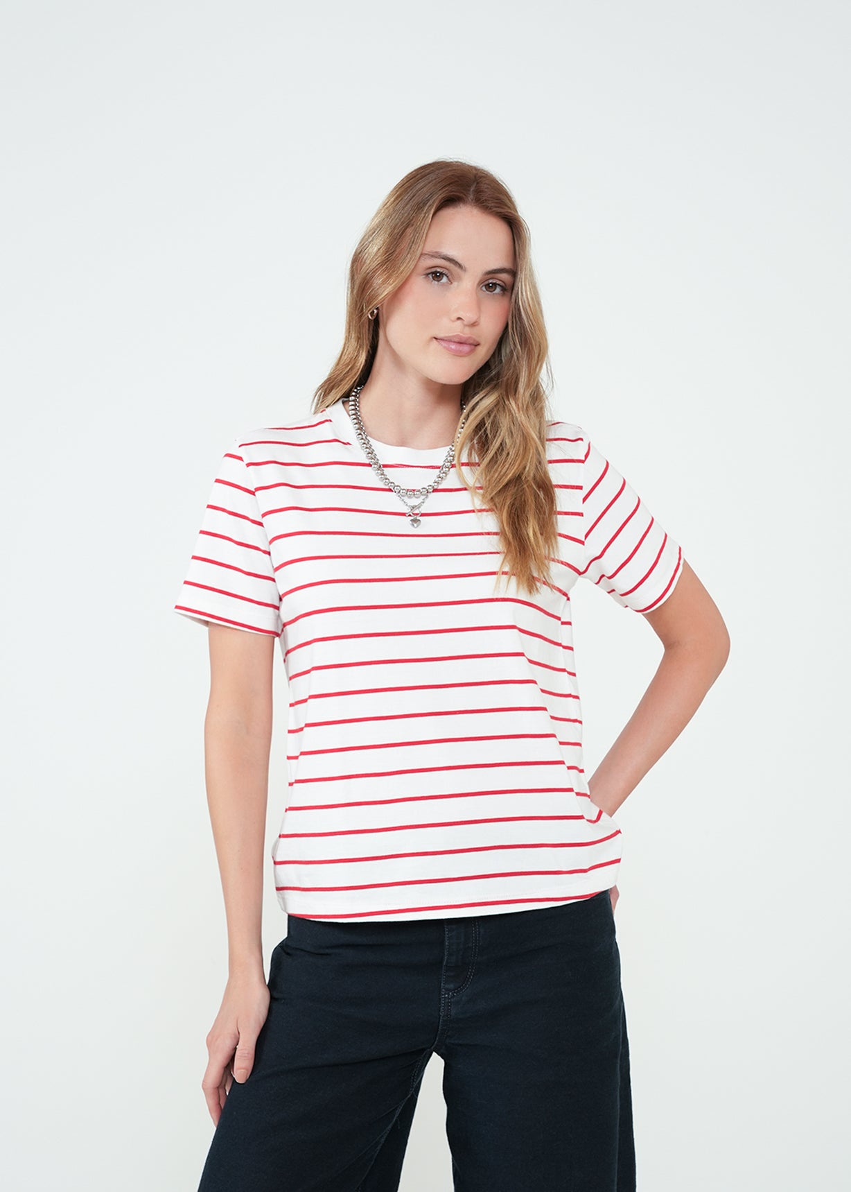 Camiseta estampada a rayas - Crudo 14_401H090_CRU111001_0
