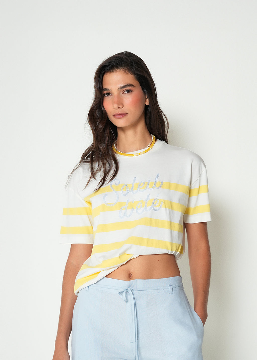Camiseta manga corta a rayas - Crudo 14_402H070_CRU110605_0