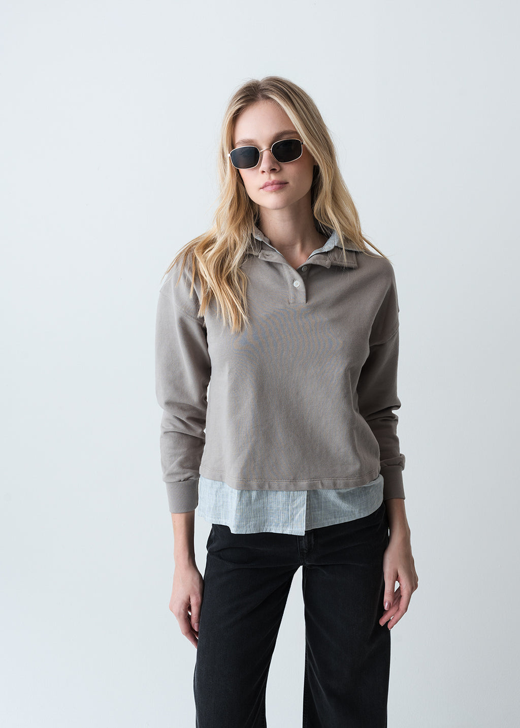 Camiseta manga larga con botones en cuello - Gris 14_403G047_GRI170205_0