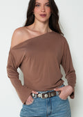 Camiseta oversize manga larga cuello asimétrico - Café 14_403H004_CAF181029_0