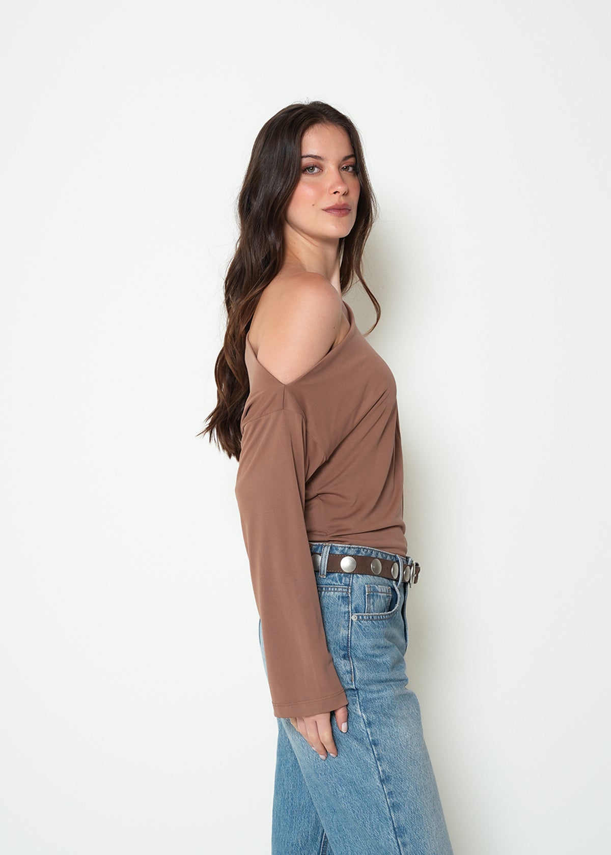 Camiseta oversize manga larga cuello asimétrico - Café 14_403H004_CAF181029_3