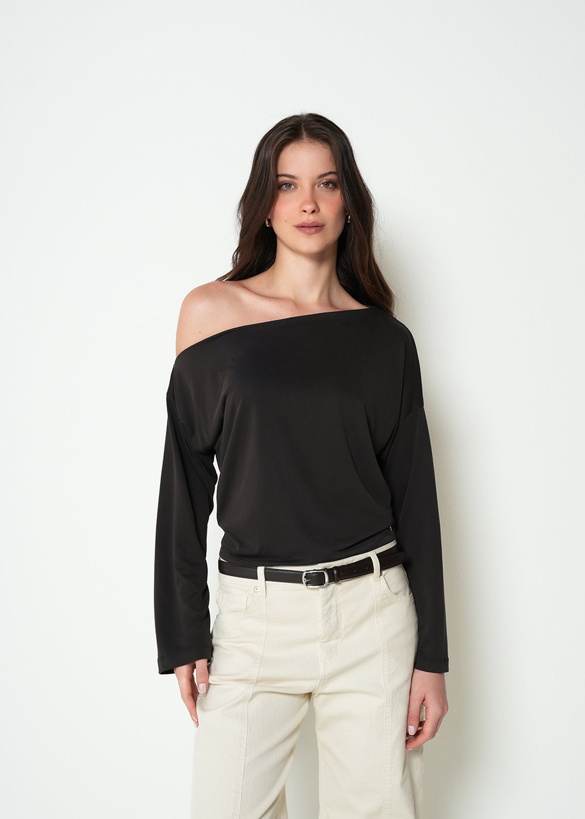 Camiseta oversize manga larga cuello asimétrico - Cafe 14_403H004_CAF191101_4