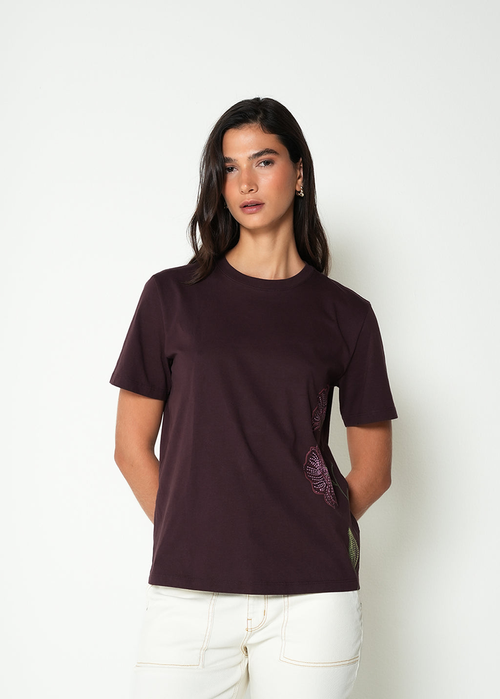Camiseta básica con estampado floral  - Rojo 14_405H035_ROJ191528_0