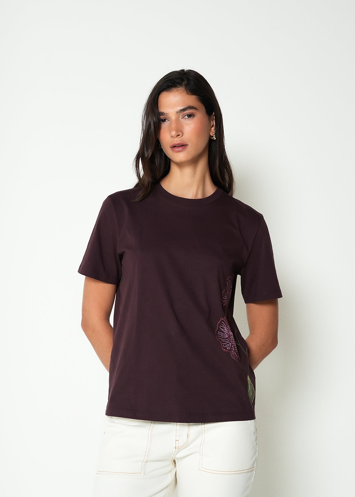 Camiseta básica con estampado floral  - Rojo 14_405H035_ROJ191528_0