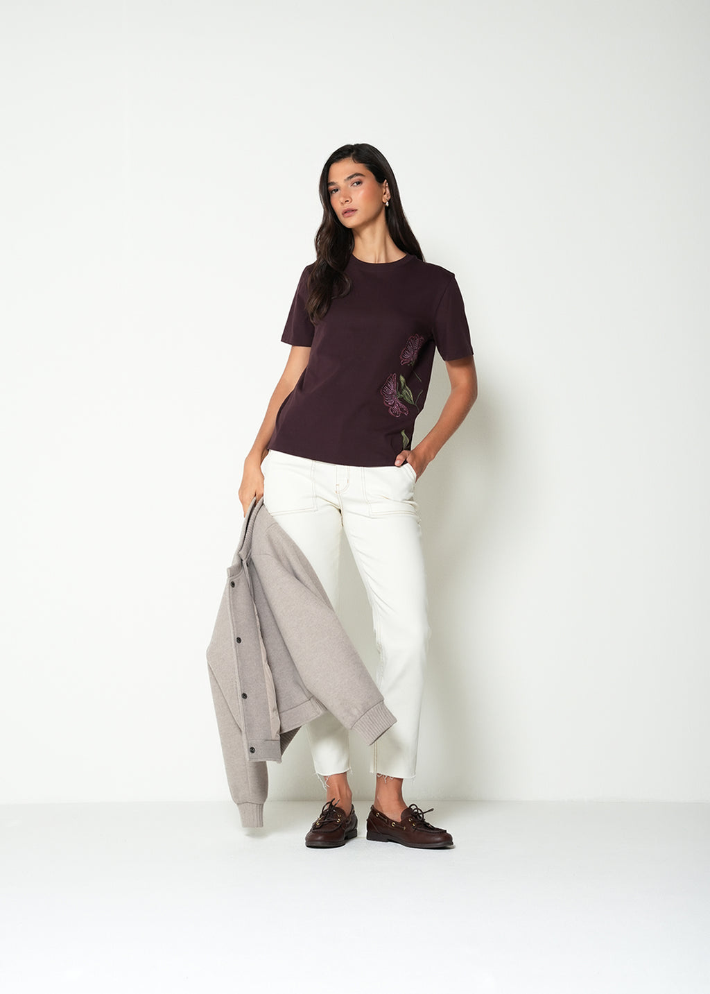 Camiseta básica con estampado floral  - Rojo 14_405H035_ROJ191528_3