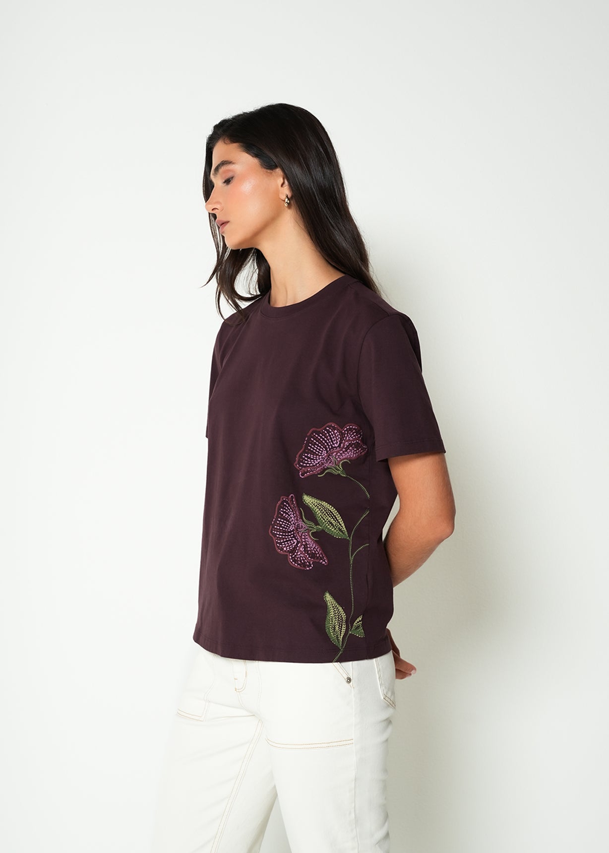 Camiseta básica con estampado floral  - Rojo 14_405H035_ROJ191528_5