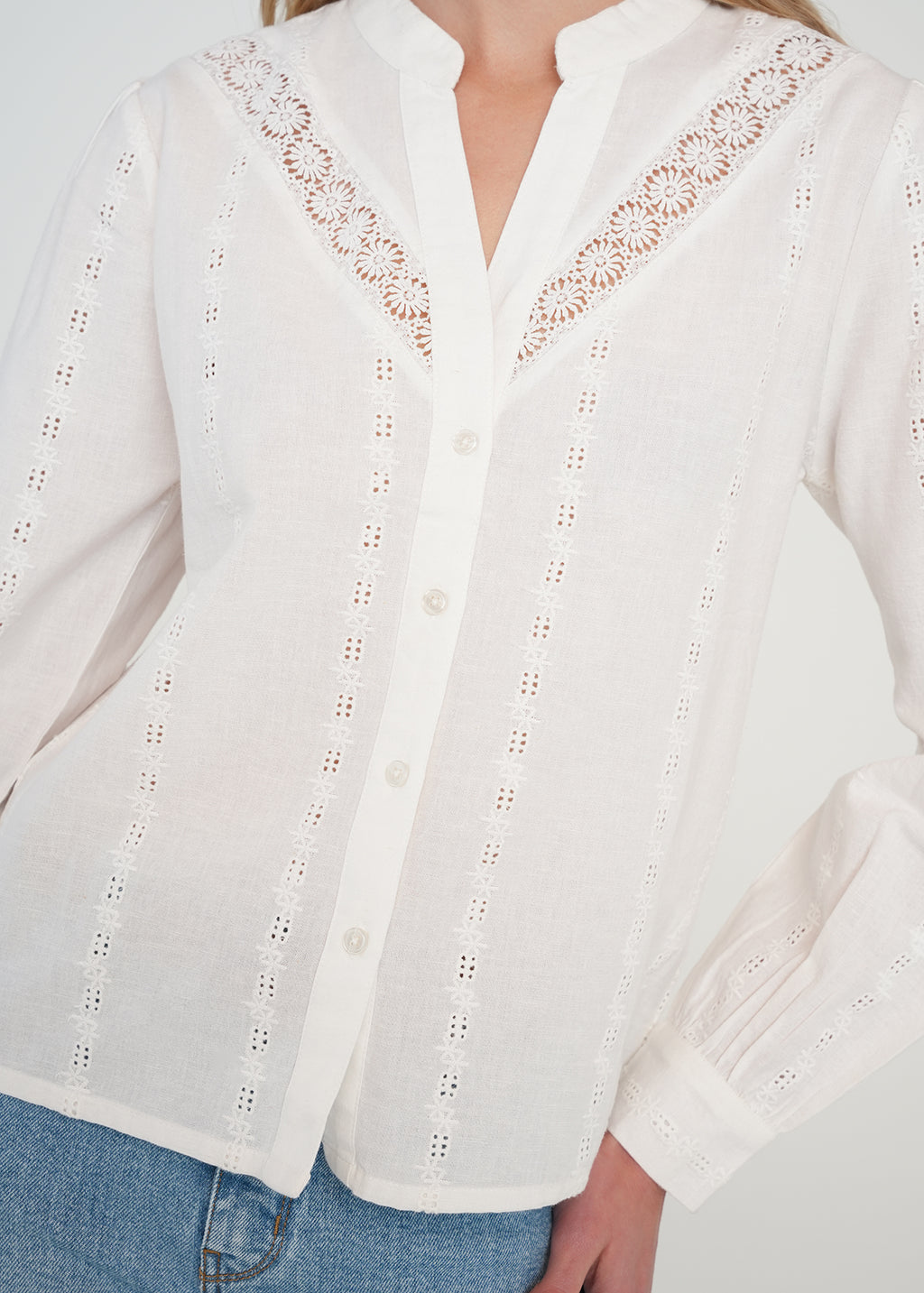 Camisa manga larga con detalles desagujados - Crudo 14_411H015_CRU111001_4