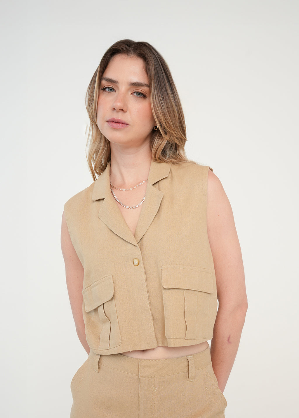 Camisa manga sisa con bolsillos - Beige 14_411H339_BEI151114_0