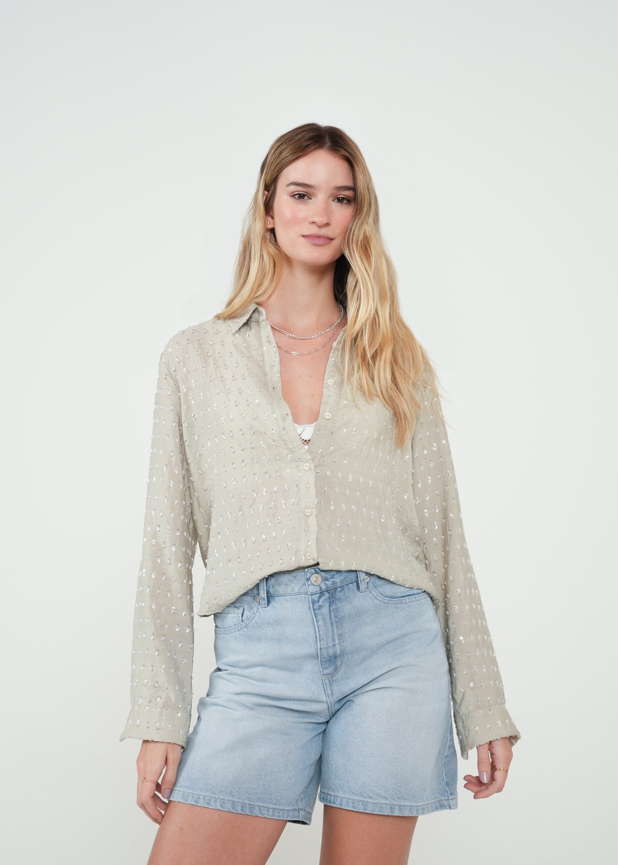 Camisa manga larga con brillos - Beige 14_412H307_BEI156307_0