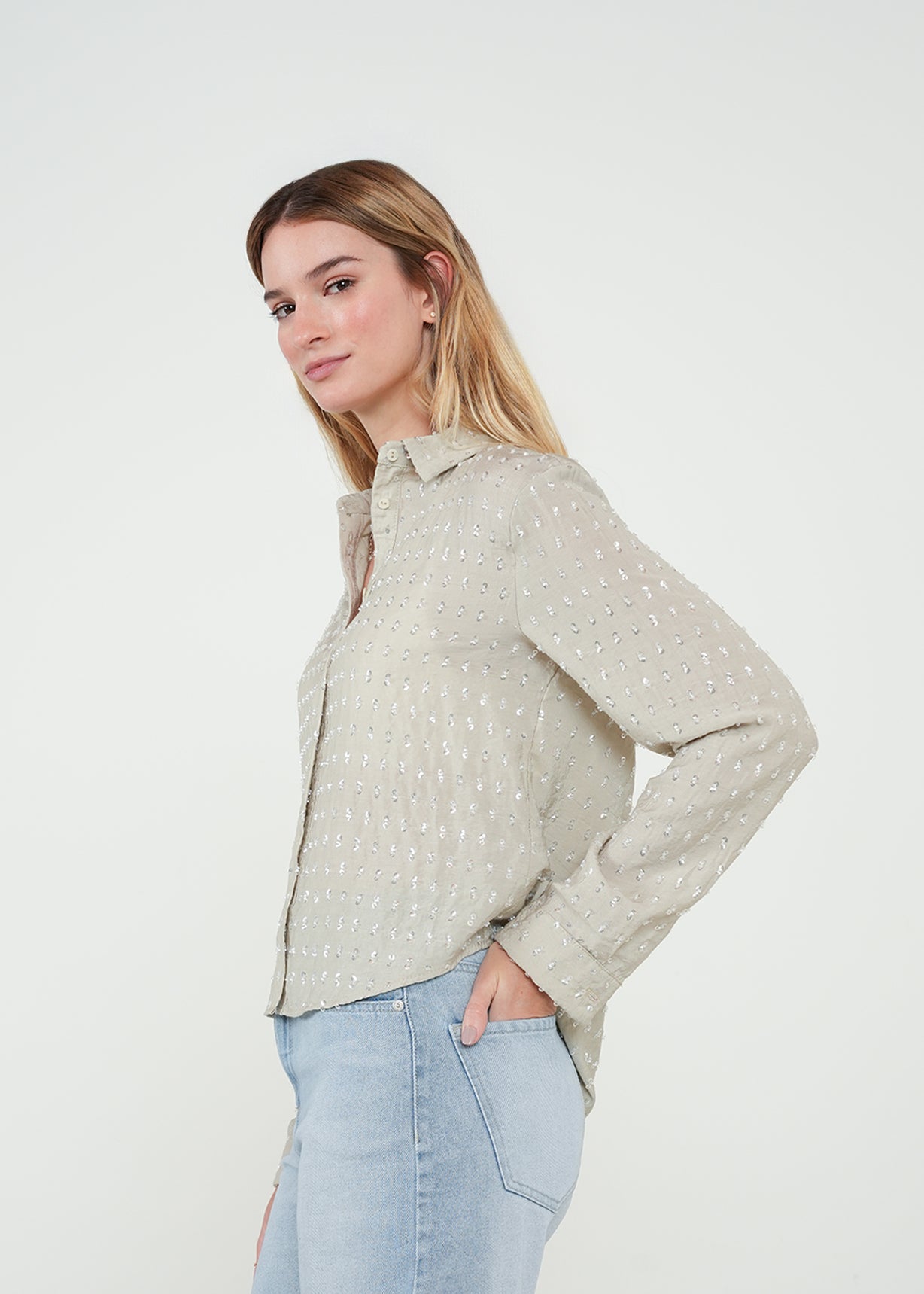 Camisa manga larga con brillos - Beige 14_412H307_BEI156307_5