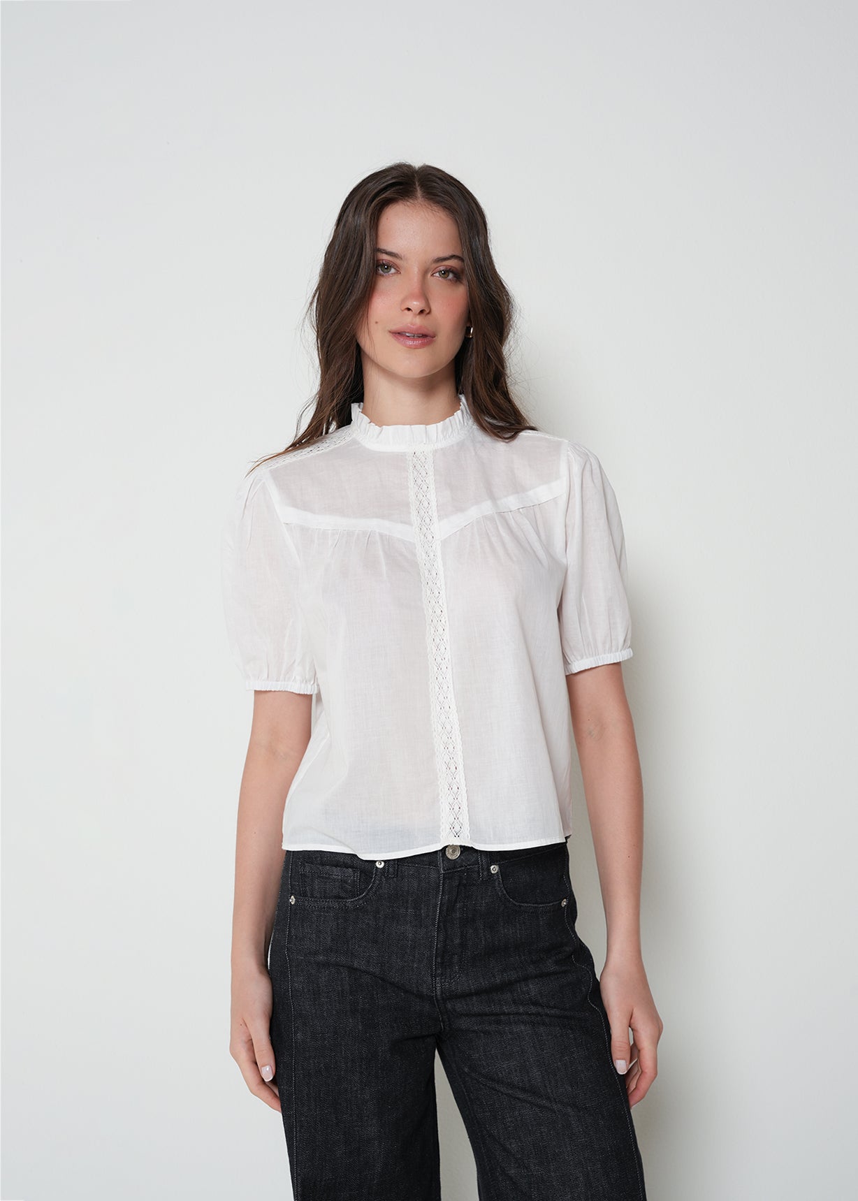Camisa con volumen en mangas - Crudo 14_412H341_CRU111001_0