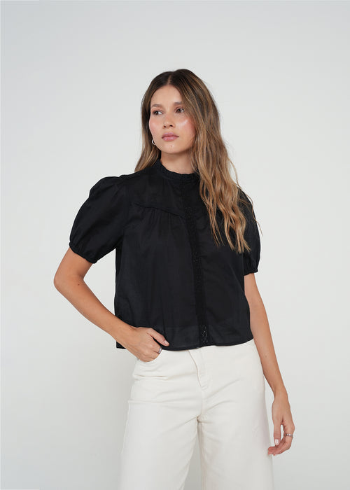Camisa con volumen en mangas - Negro 14_412H341_NEG193909_0
