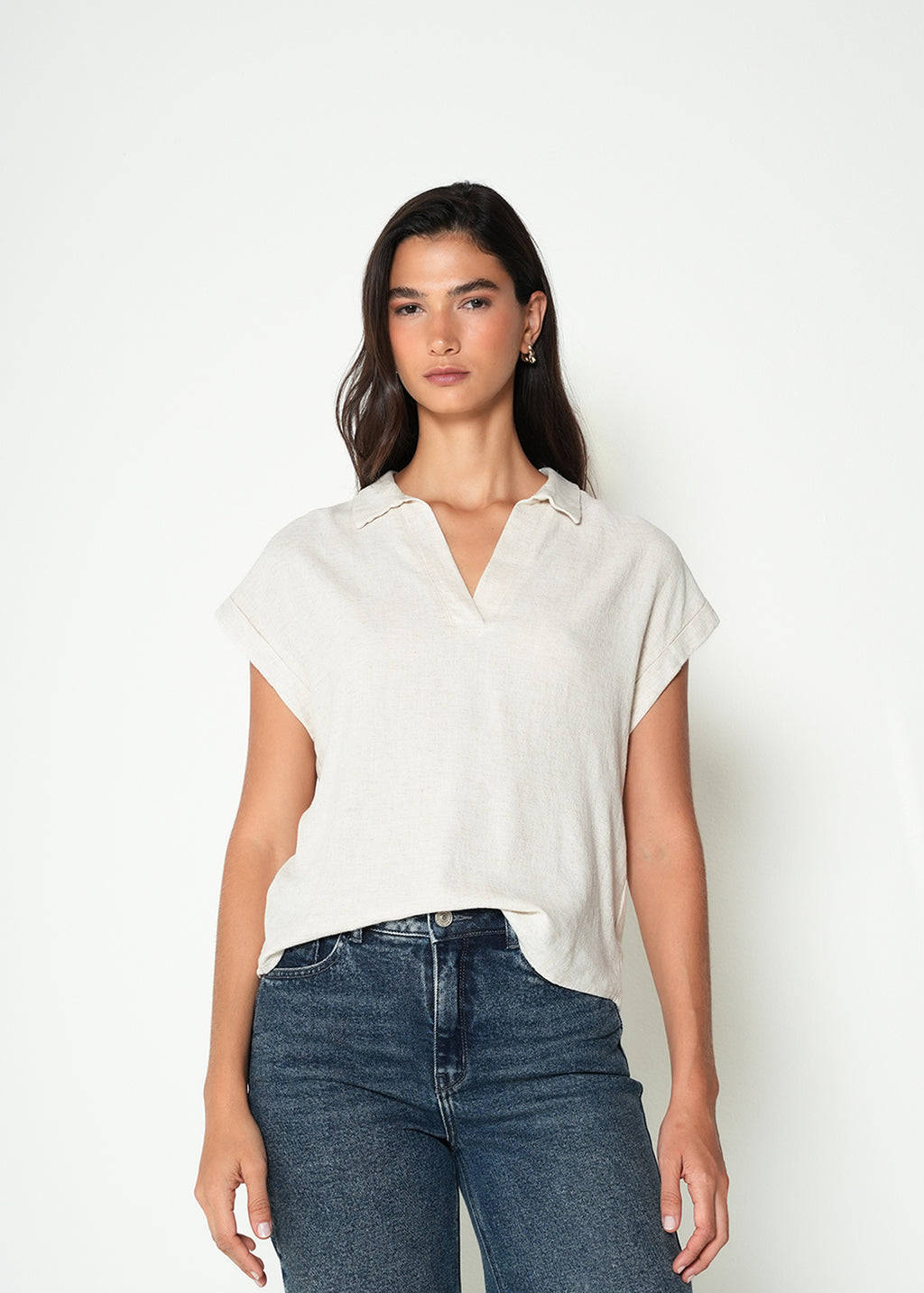 Camisa manga corta cuello en V - Crudo 14_415H039_CRU130905_0