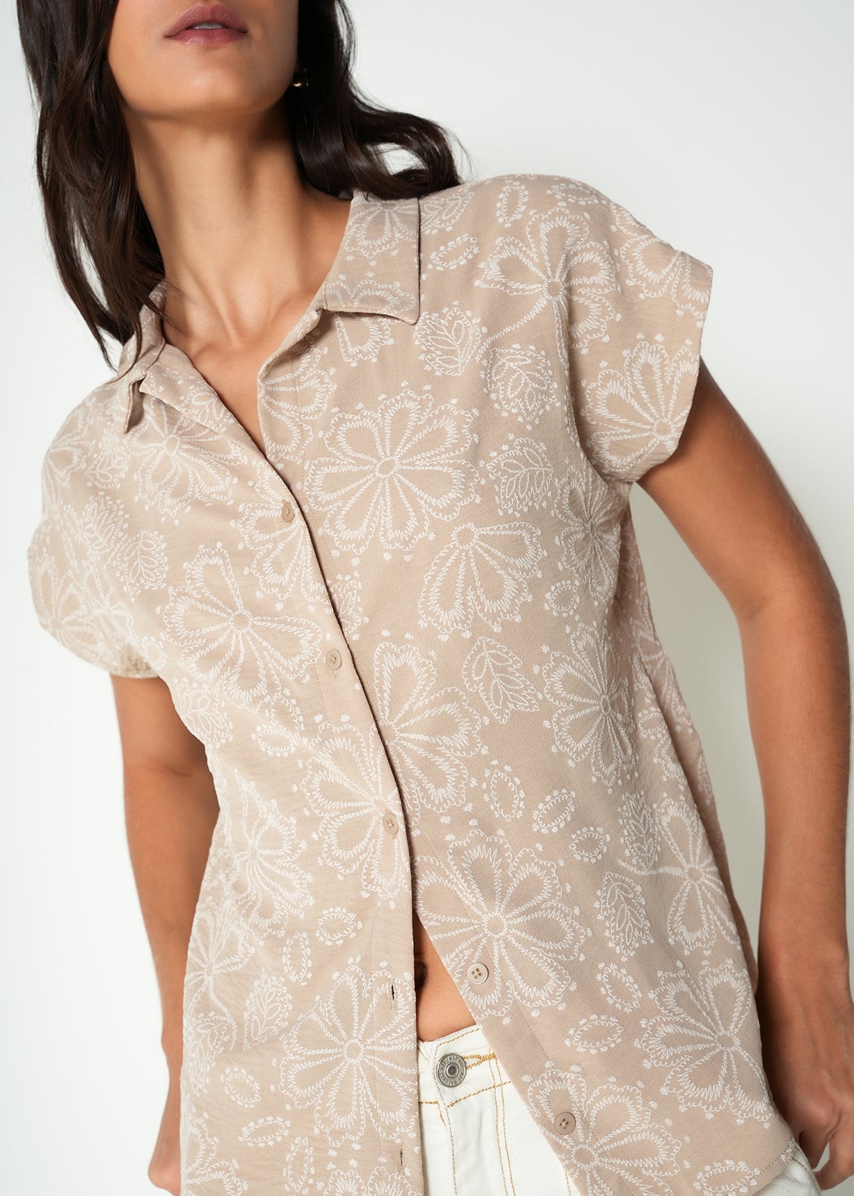 Camisa manga corta con bordado - Cafe 14_415H040_CAF161211_4