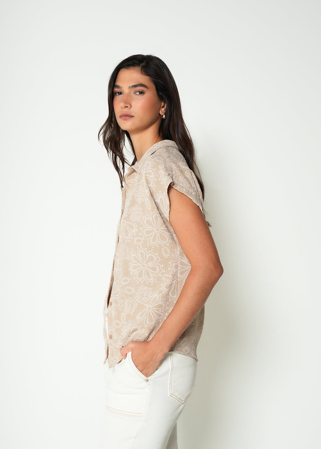 Camisa manga corta con bordado - Cafe 14_415H040_CAF161211_5
