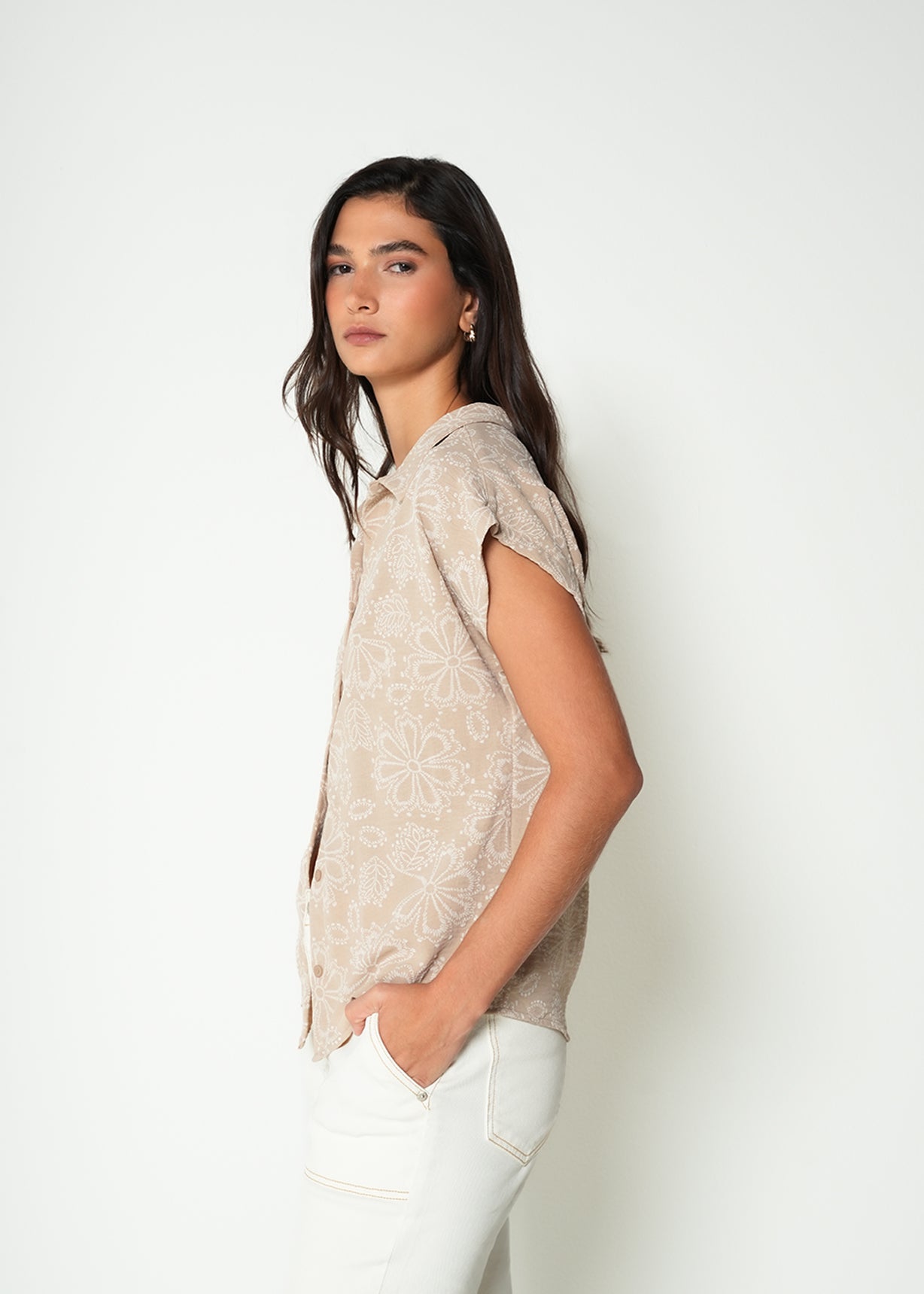 Camisa manga corta con bordado - Cafe 14_415H040_CAF161211_5