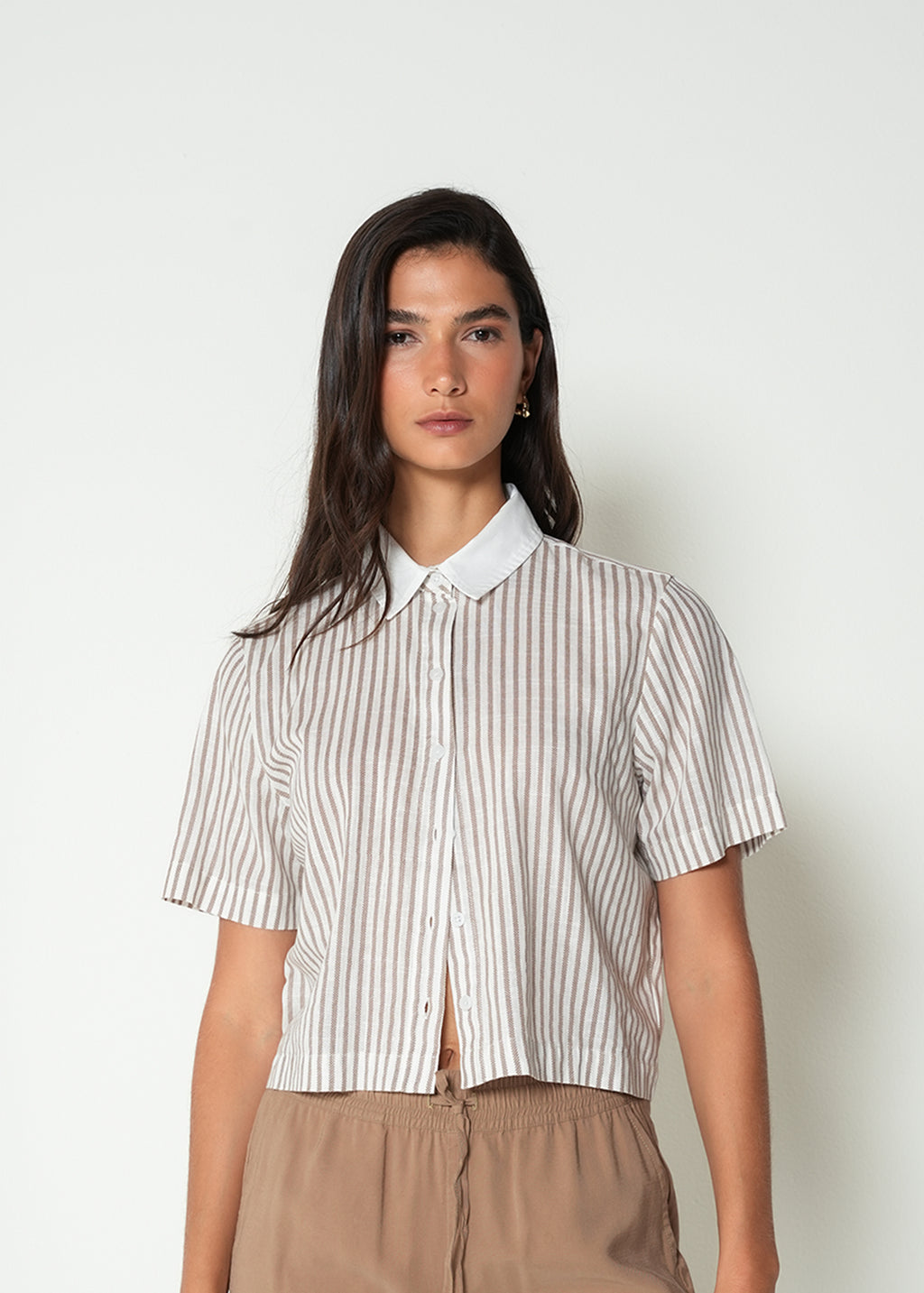 Camisa manga corta a rayas - Cafe 14_415H041_CAF161211_0