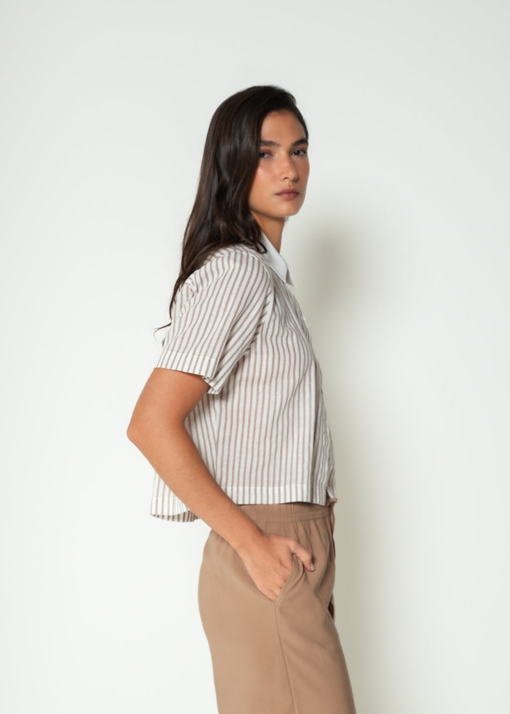 Camisa manga corta a rayas - Cafe 14_415H041_CAF161211_5