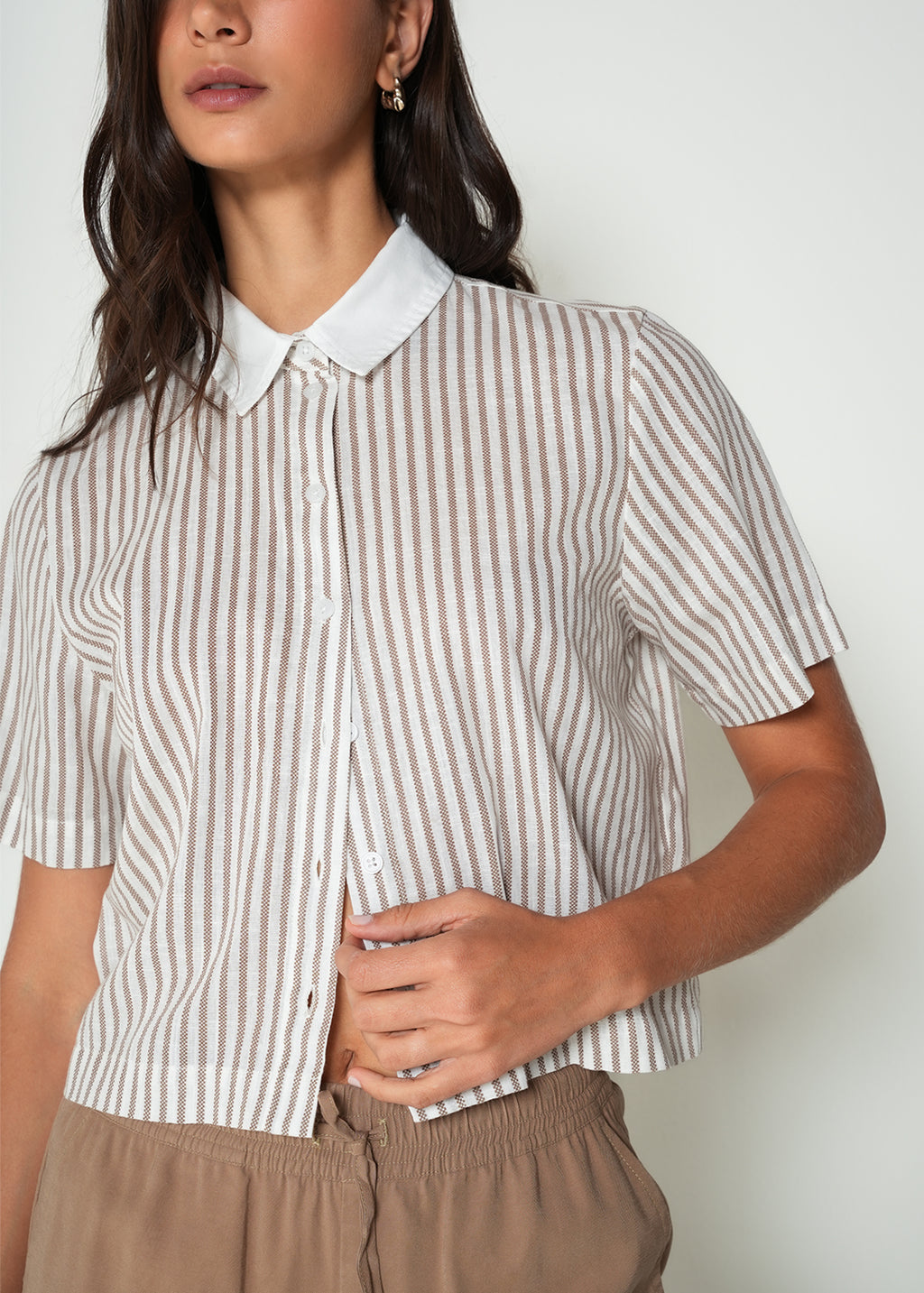 Camisa manga corta a rayas - Cafe 14_415H041_CAF161211_7