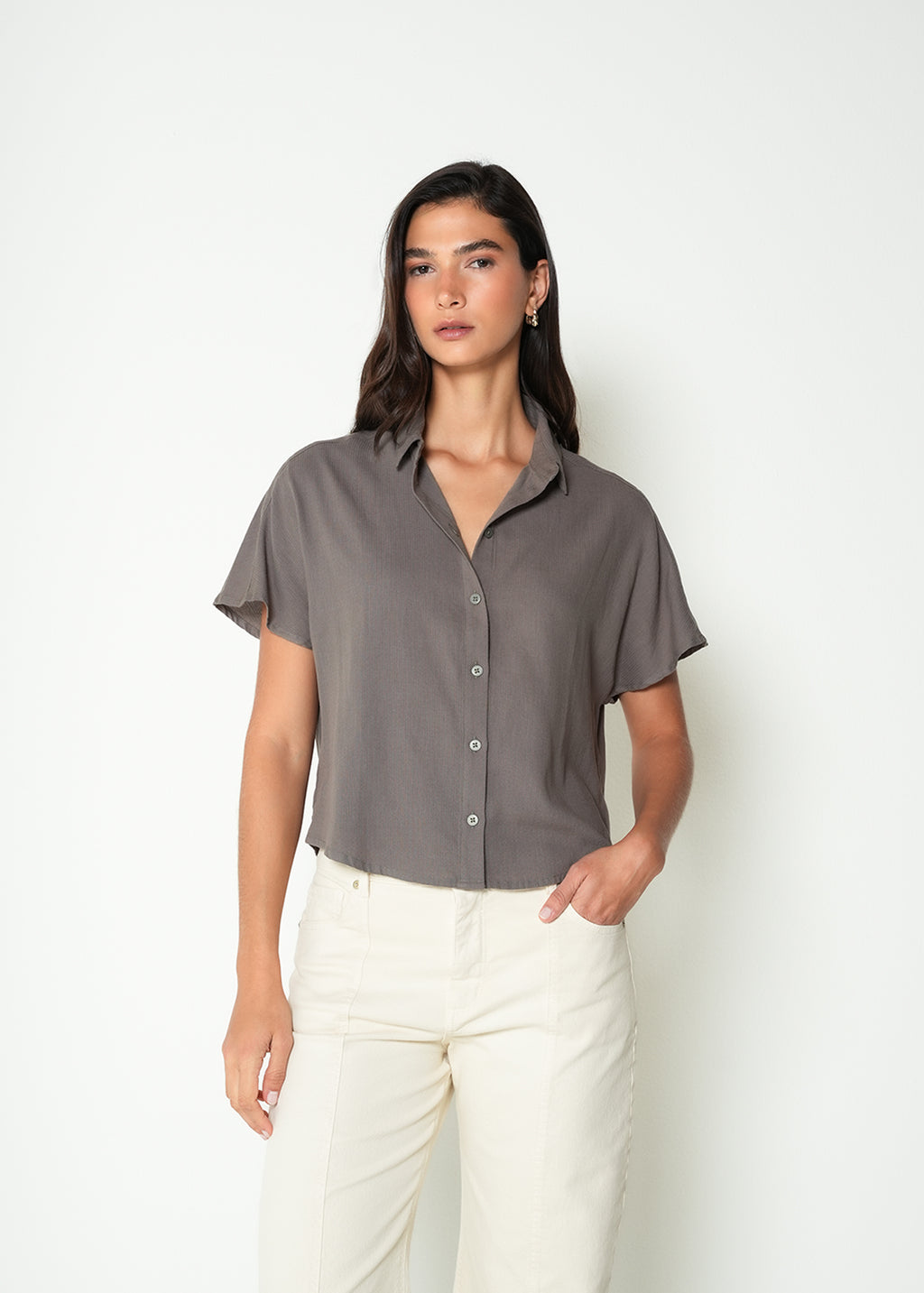 Camisa corta cuello clásico - Gris 14_415H045_GRI170613_7