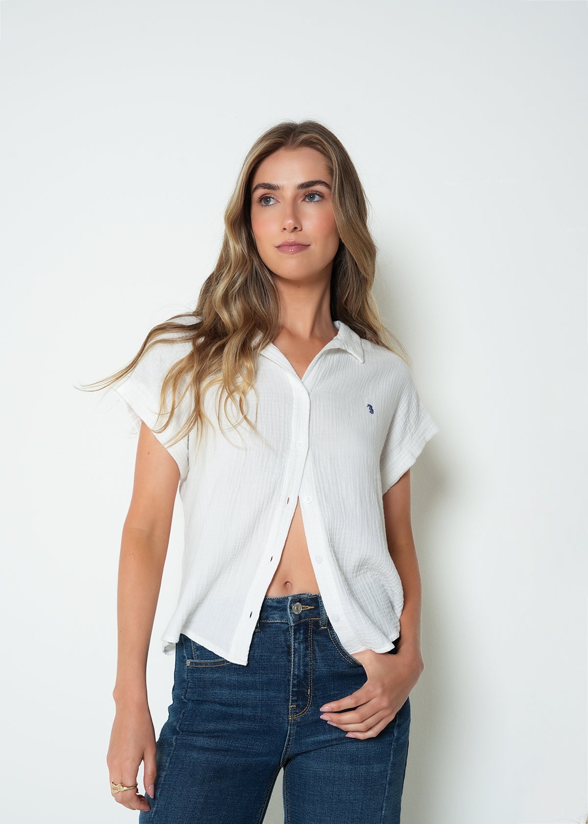 Camisa regular manga corta bordado - Crudo 14_415H054_CRU111001_0