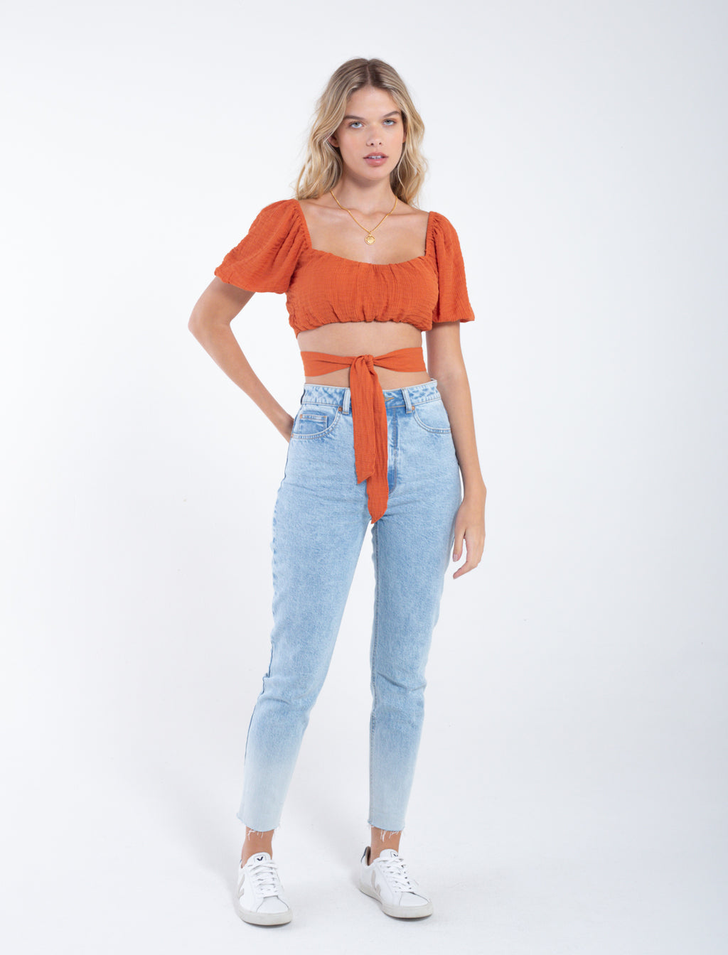 Camisa de manga corta con cortes en bajo - Naranja 14_419D354_A01992_8