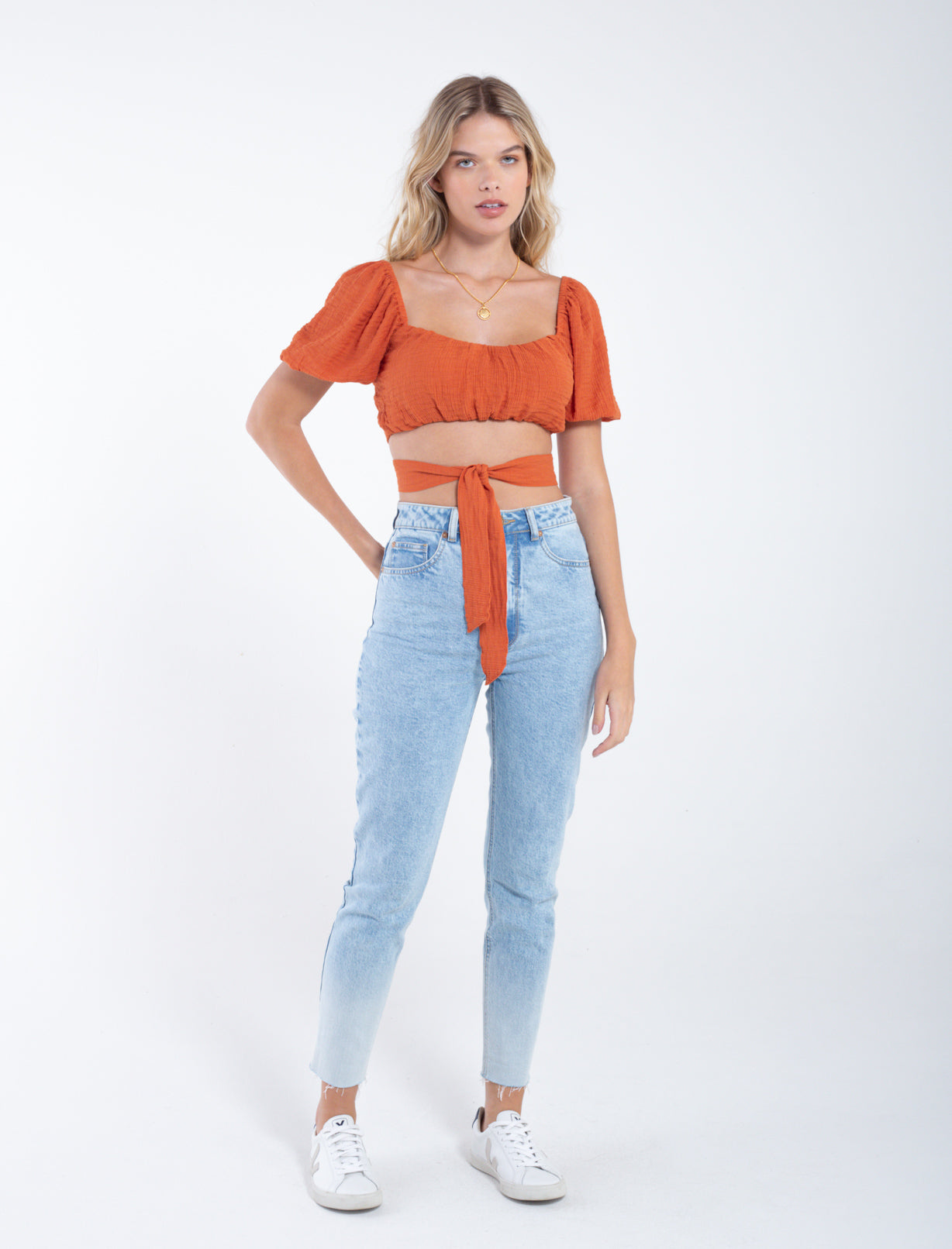 Camisa de manga corta con cortes en bajo - Naranja 14_419D354_A01992_8