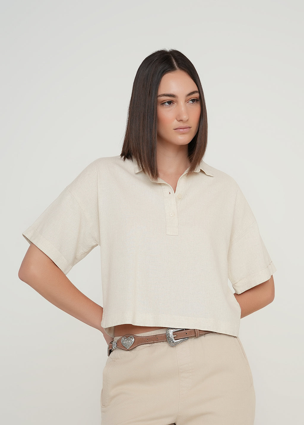 Camisa clásica manga corta - Crudo 14_419G316_CRU135304_0