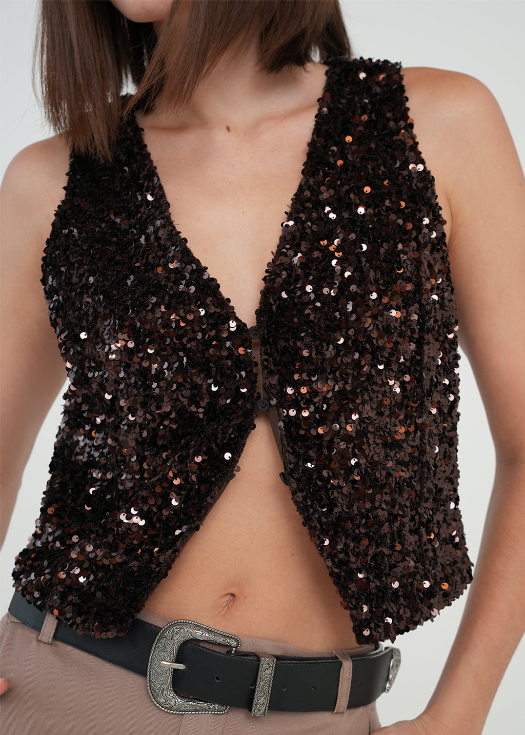 Chaleco con lentejuelas - Café 14_419G318_CAF191111_4