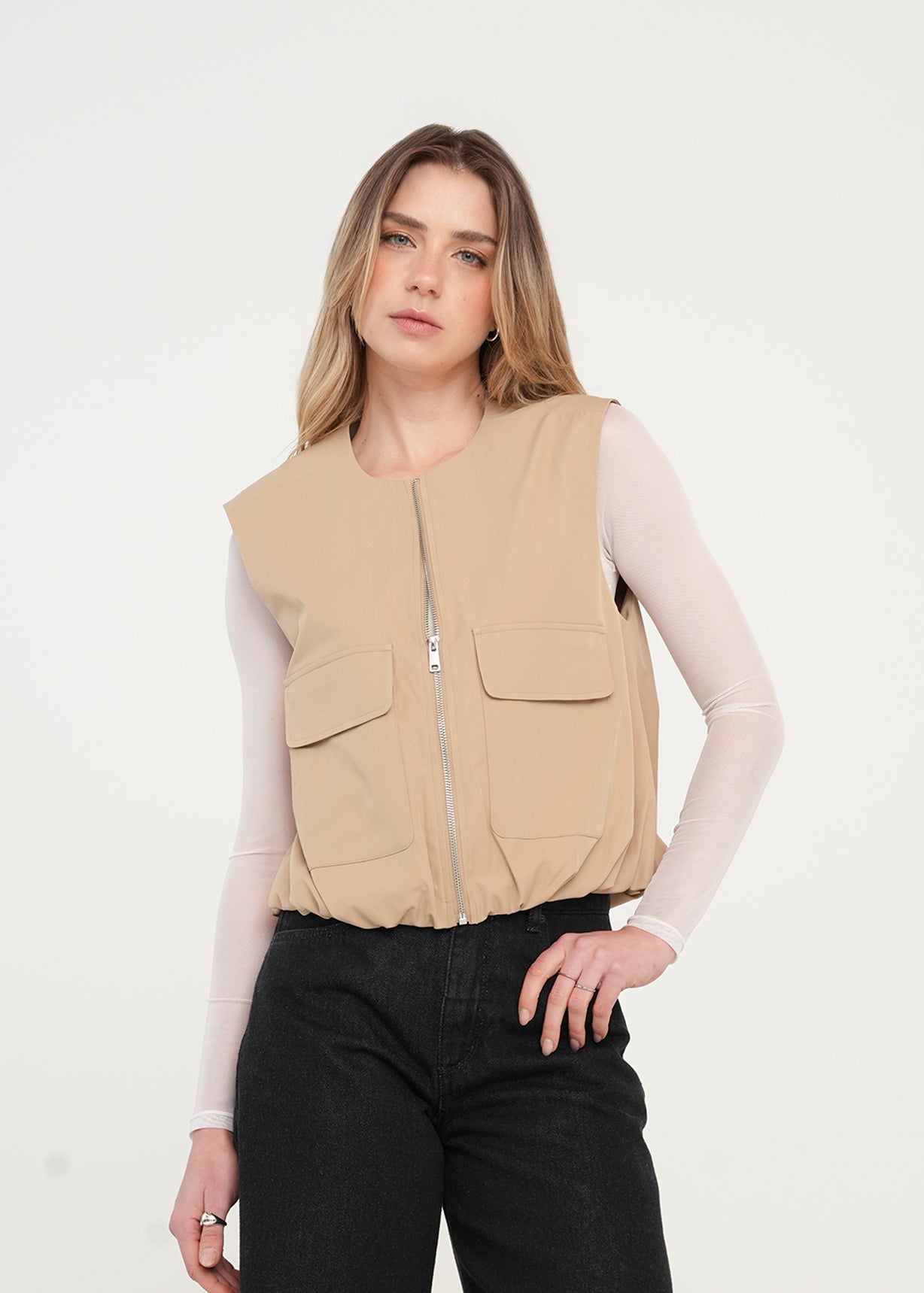 Chaleco con cierre - Beige 14_421H028_BEI151114_0