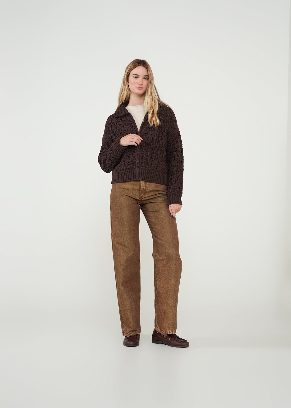 Chaqueta con tejido desagujado - Café 14_422H037_CAF191016_3