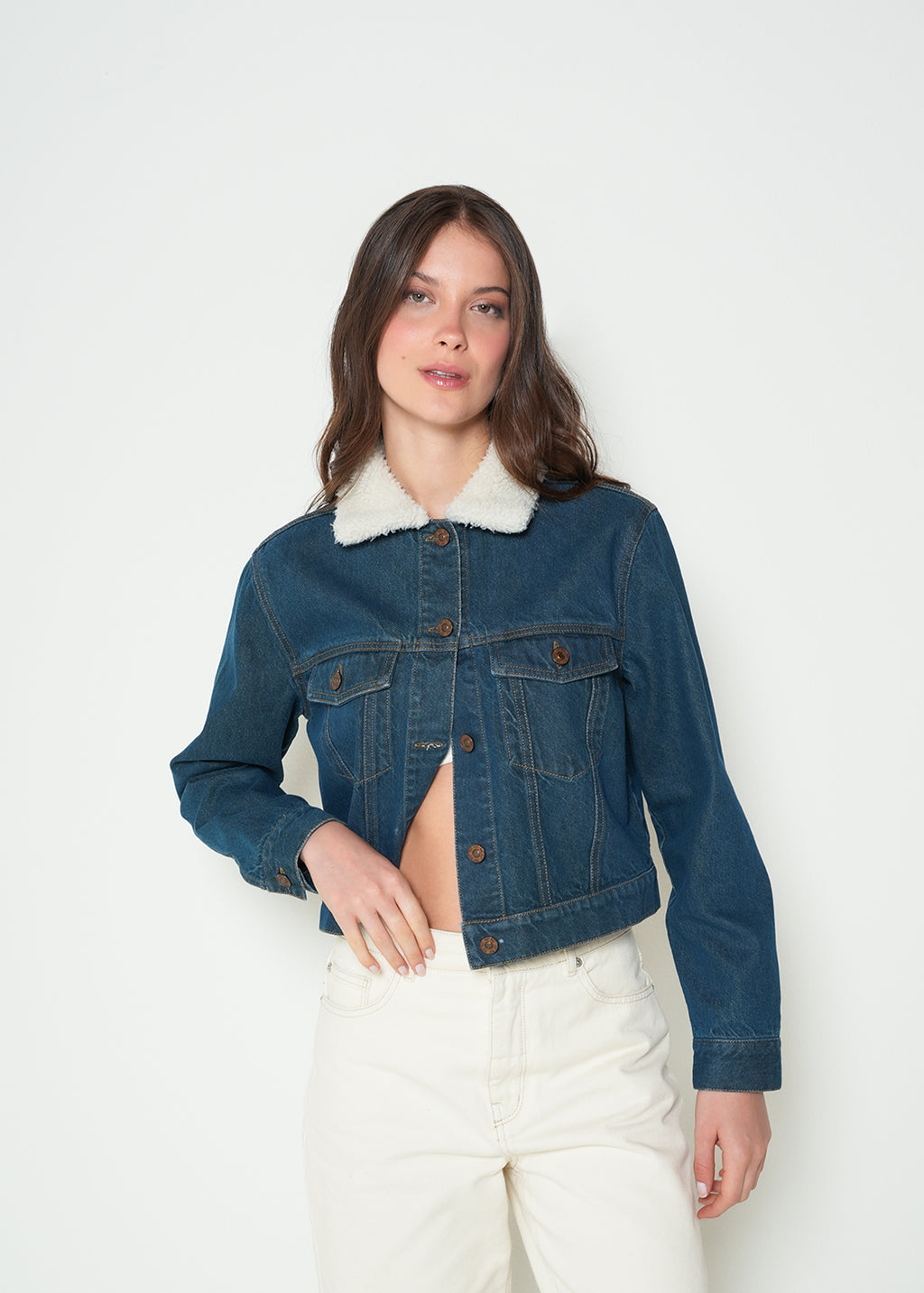 Chaqueta denim cuello afelpado  - Azul 14_422H381_AZU194227_0
