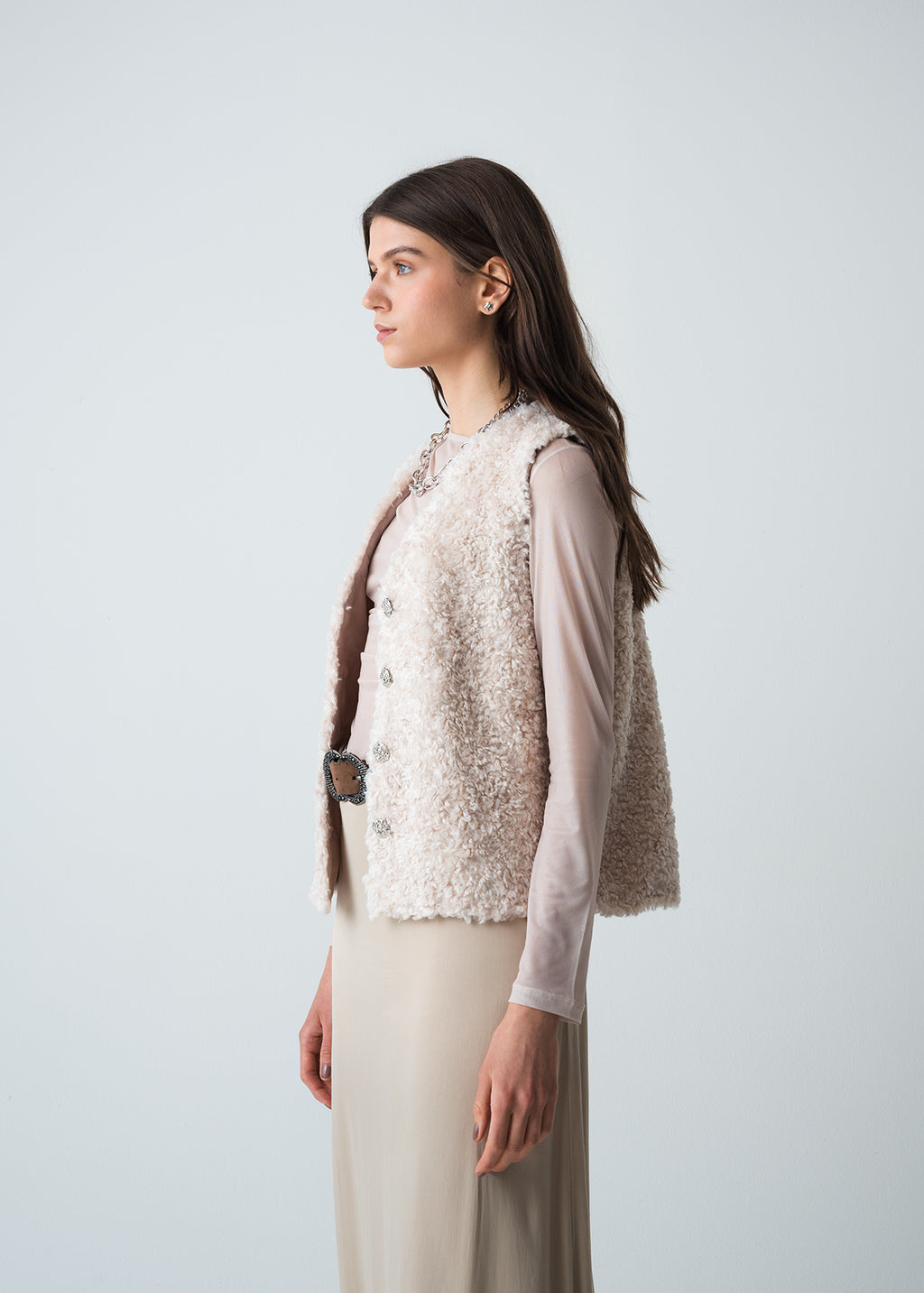 Chaleco afelpado con botones - Beige 14_423G074_BEI131012_7