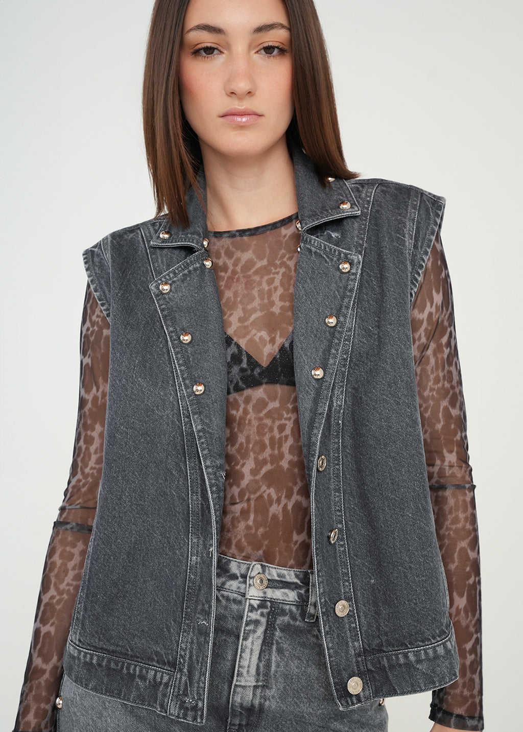 Chaleco largo con taches - Gris 14_429G302_GRI175104_0