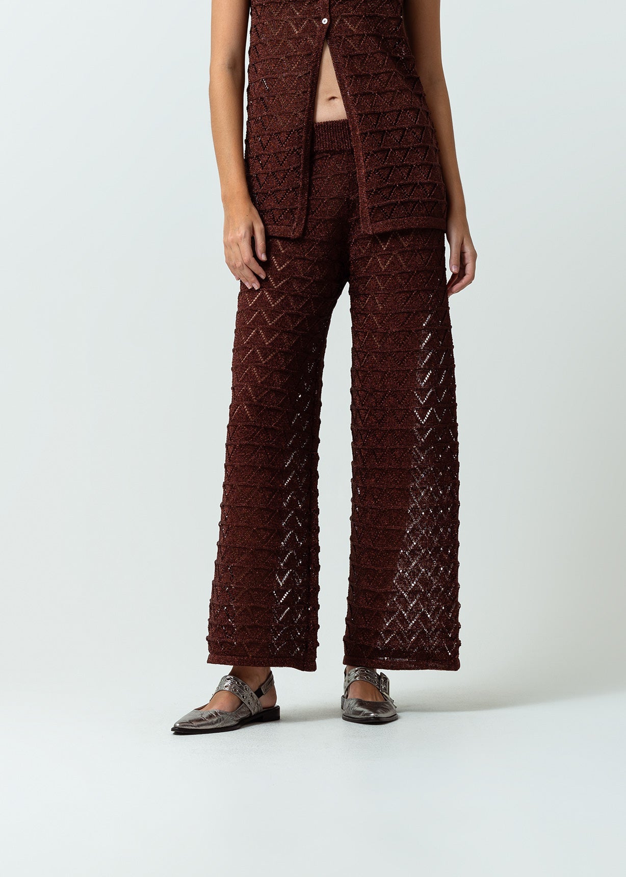 Pantalón tejido Palazzo tiro medio con efecto brillo - Morado 14_432G006_MOR192118_0