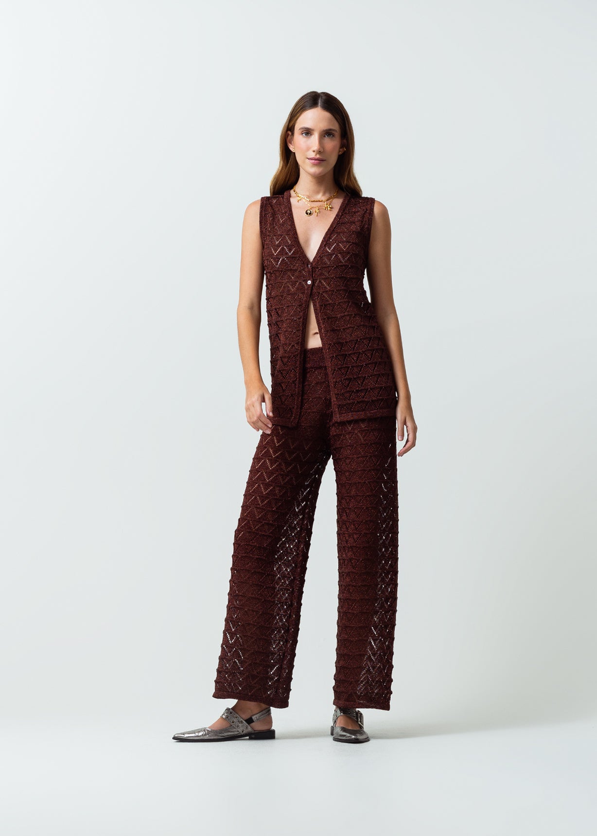 Pantalón tejido Palazzo tiro medio con efecto brillo - Morado 14_432G006_MOR192118_5